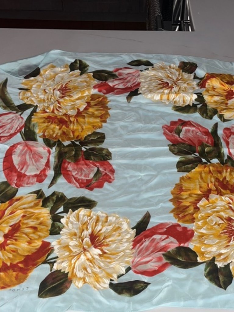 Echo Floral Scarf In Yellow Red And Green 100 Silk